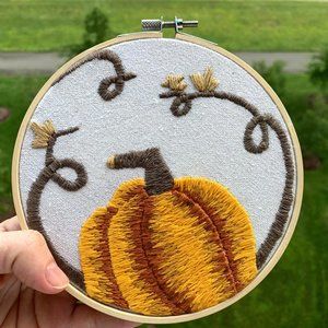Handmade Pumpkin Embroidery Wall Art Hanging